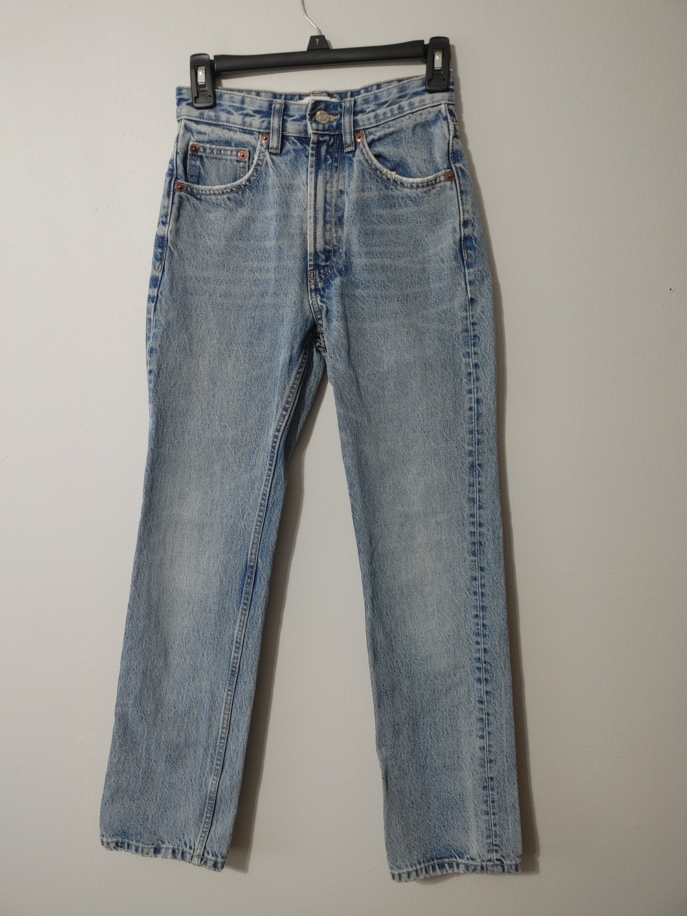 Zara Light Blue High-Rise Straight-Leg Jeans